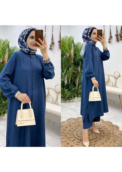 Kadın Pantolon Uzun Düğmeli Tunik Ikili Takım