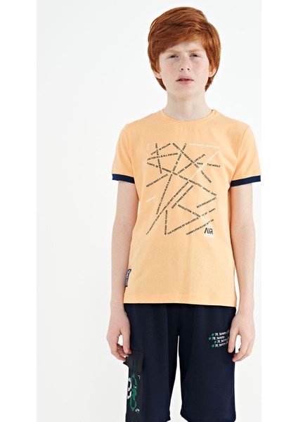 Kavun Içi Minimal Yazı Baskılı Standart Kalıp O Yaka Erkek Çocuk T-Shirt - 11132