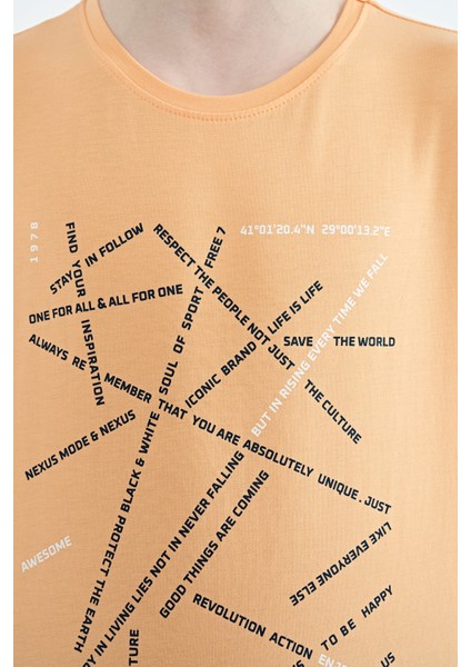 Kavun Içi Minimal Yazı Baskılı Standart Kalıp O Yaka Erkek Çocuk T-Shirt - 11132 modelleri