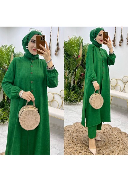 Kadın Pantolon Uzun Düğmeli Tunik Ikili Takım