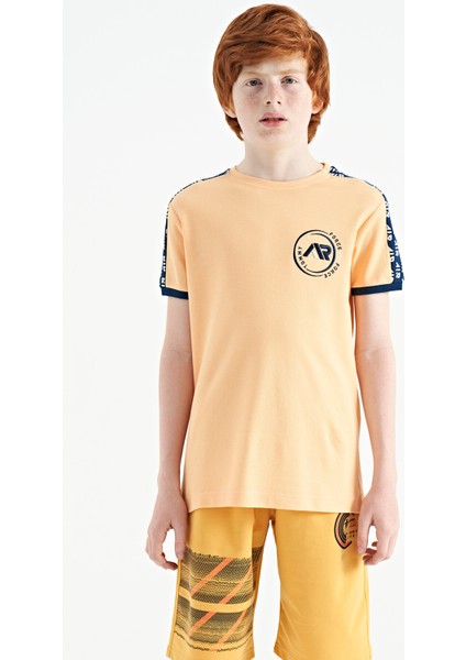 Kavun Içi Omuz Baskı Detaylı Standart Kalıp O Yaka Erkek Çocuk T-Shirt - 11121