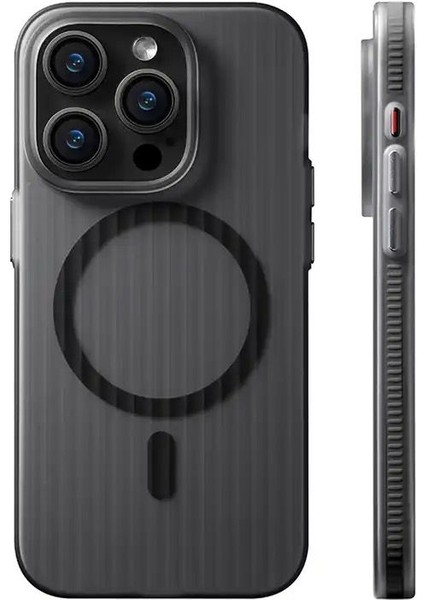 Apple iPhone 14 Pro Geometrik Oluklu Desen Kaymaz Tampon Manyetik Kablosuz Şarj Kılıf Için Magsefe Tpu