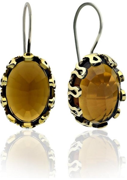 Sitrin Taşlı Otantik Gümüş Kadın Küpe