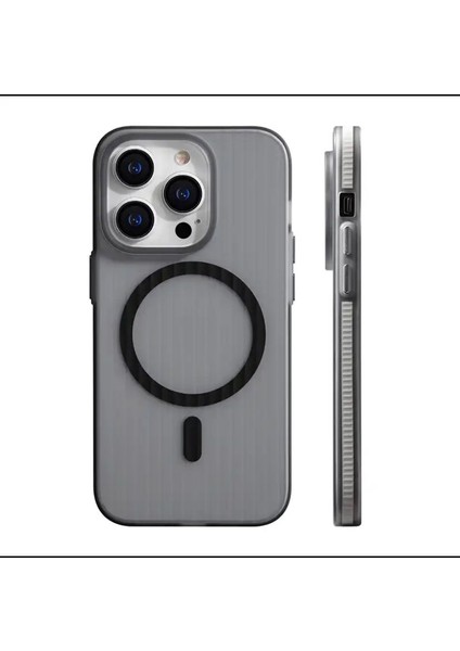 Apple iPhone 15 Plus Geometrik Oluklu Desen Kaymaz Tampon Manyetik Kablosuz Şarj Kılıf Için Magsefe Tpu