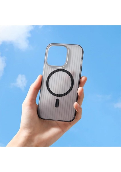 Apple iPhone 15 Plus Geometrik Oluklu Desen Kaymaz Tampon Manyetik Kablosuz Şarj Kılıf Için Magsefe Tpu