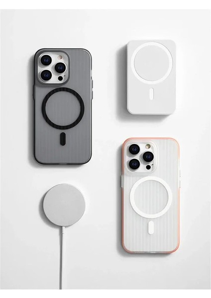 Apple iPhone 15 Plus Geometrik Oluklu Desen Kaymaz Tampon Manyetik Kablosuz Şarj Kılıf Için Magsefe Tpu
