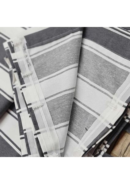 Kornişli Gri-Beyaz Çizgili Özel Dikim Lüks Branda Balkon Perdesi fırsatları