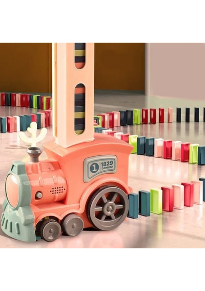Baby - Işıklı Sesli Domino Tren - Otomatik Domino Dizilimi - Eğitici Oyuncak - Tren, 30 Domino Taşı ve Kaktüs - Pembe