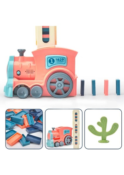 Baby - Işıklı Sesli Domino Tren - Otomatik Domino Dizilimi - Eğitici Oyuncak - Tren, 30 Domino Taşı ve Kaktüs - Pembe modelleri