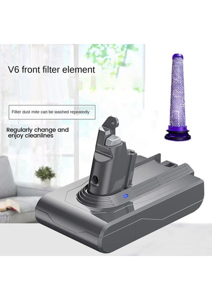 21.6 V V6 DC62 Pil Adaptörü + Ön/arka Filtreler Dyson V6 SV04 SV03 DC58 DC59 DC61 DC74 Hayvan DC72 Vakum Için Değiştirin (Yurt Dışından)