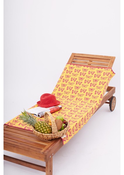 BUTTERFLY BOOM BEACH COVER Jakarlı Pamuklu Plaj Örtüsü - Fuşya/Sarı