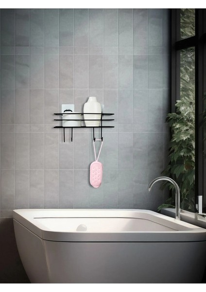 Yapışkanlı 4 Kancalı Banyo Rafı Siyah Banyo Lif Şampuanlık Duşakabin Askısı indirimleri