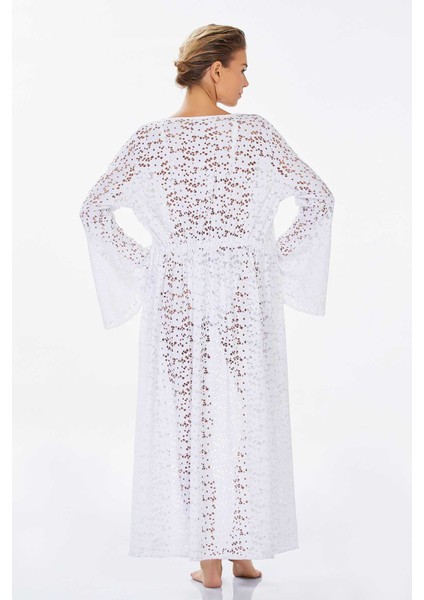 Mayo Üzerine Önü Açık Örme Fisto Kimono Pareo Lemy 6120 Beyaz fırsatları