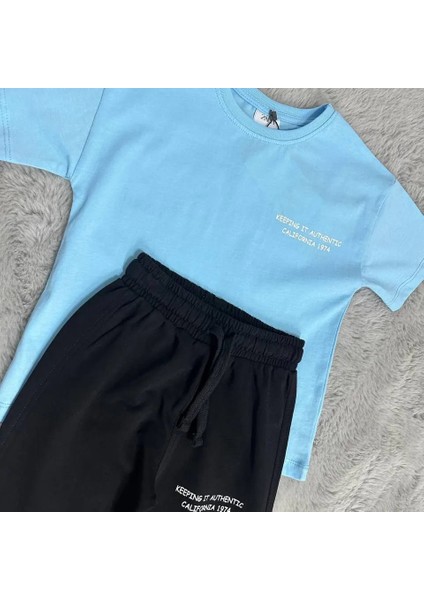 Rainbow Kids Erkek Çocuk Mavi Tshırt ve Siyah Eşofman Takımı fiyatları