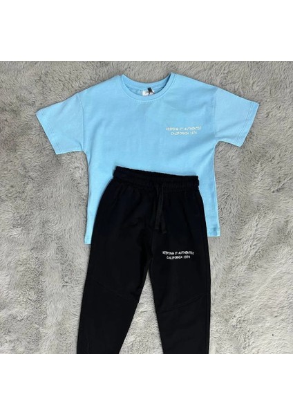 Rainbow Kids Erkek Çocuk Mavi Tshırt ve Siyah Eşofman Takımı modelleri