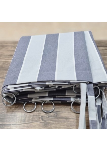 Lüks 1.Sınıf Elegan Antrasit Gri Kornişli Çizgili Lüks Özel Dikim Branda Balkon Perdesi