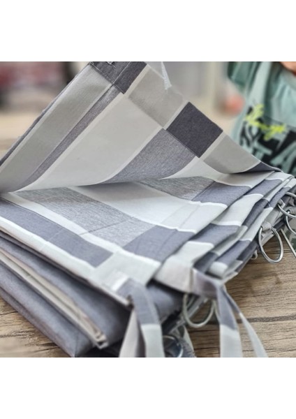 Lüks 1.Sınıf Elegan Antrasit Gri Kornişli Çizgili Lüks Özel Dikim Branda Balkon Perdesi fiyatları