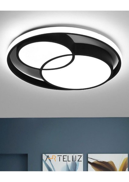 LED Modern Çift Yuvarlak Model Plafonyer LED Avize Tavan Model 3 Renk Avize Salon LED Lambası Kuman