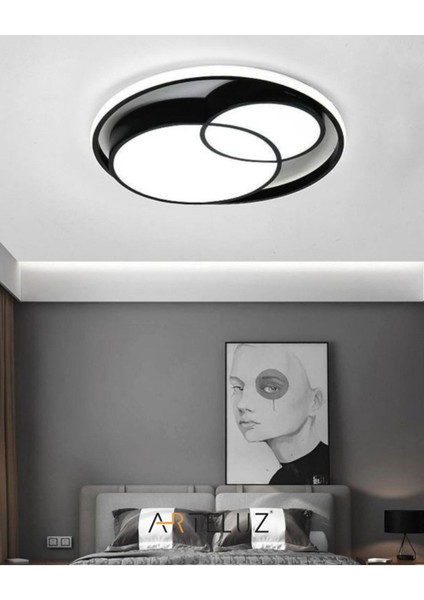 LED Modern Çift Yuvarlak Model Plafonyer LED Avize Tavan Model 3 Renk Avize Salon LED Lambası Kuman
