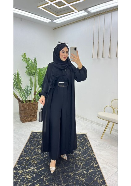 Birinci Sınıf Premium Çift Taraflı Dubai Krep Kumaş Tulumlu Abaya Takım