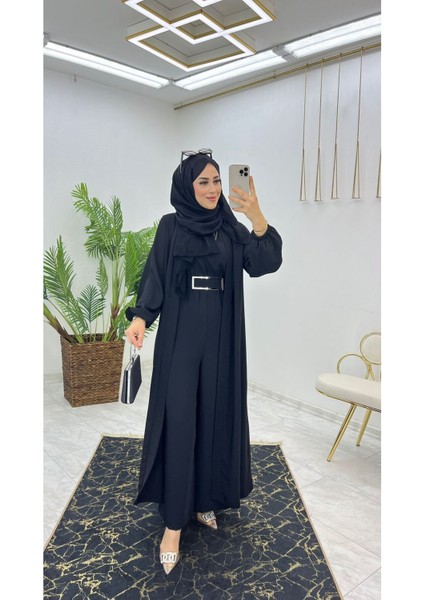 Birinci Sınıf Premium Çift Taraflı Dubai Krep Kumaş Tulumlu Abaya Takım fırsatları