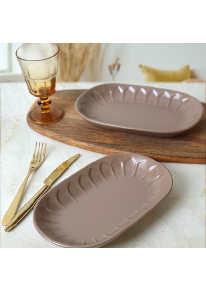 Mat Toprak Taupe Badem Kayık Tabak 22 cm 2 Adet 977