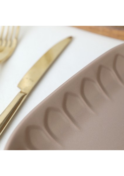 Mat Toprak Taupe Badem Kayık Tabak 22 cm 2 Adet 977