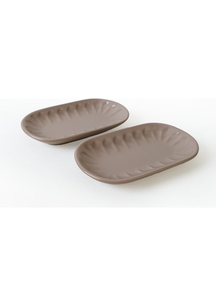 Mat Toprak Taupe Badem Kayık Tabak 22 cm 2 Adet 977