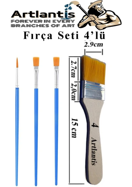 4'lü Fırça Seti 1 Paket 4 Numara Zemin Fırçalı Set Akrilik Boya Yağlı Boya Guaj Boya Sulu Boya Sanatsal