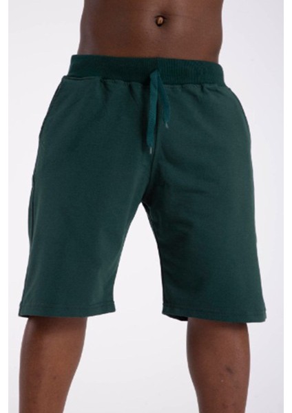 Erkek Pamuklu Penye Şort Regular Fit Şort Yeşil SRT01