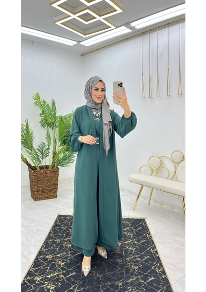 Birinci Sınıf Premium Çift Taraflı Dubai Krep Kumaş Tulumlu Abaya Takım