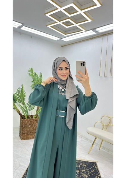 Birinci Sınıf Premium Çift Taraflı Dubai Krep Kumaş Tulumlu Abaya Takım fırsatları