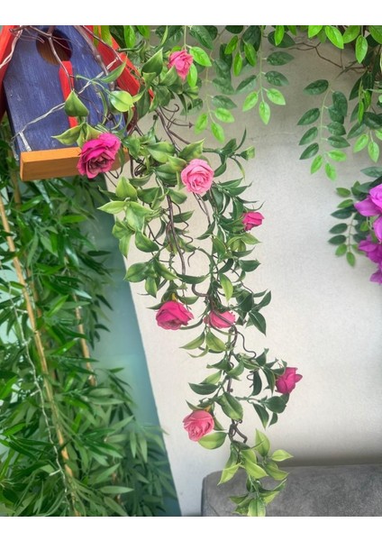 Yapay Çiçek Sarkan Doğal Dallı Mor Yaban Gülü 70CM Yapay Sarmaşık Yeşil modelleri