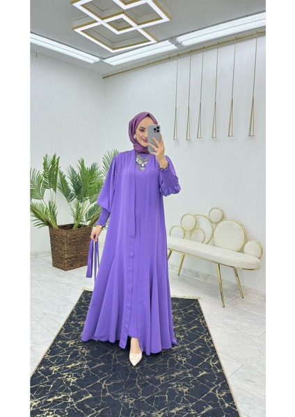 Birinci Kalite Medine Ipeği Kumaştan Kemerli Abaya ve Içlik Elbise Şahane Ikili Takım