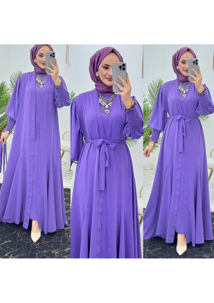 Birinci Kalite Medine Ipeği Kumaştan Kemerli Abaya ve Içlik Elbise Şahane Ikili Takım fiyatları