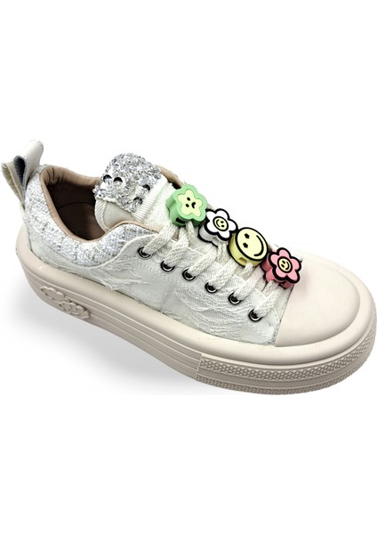 Foershadow S1900 Yüksek Tabanlı Emoji ve Taş Detaylı Bej Renk Kadın Sneaker Spor Ayakkabı fiyatları