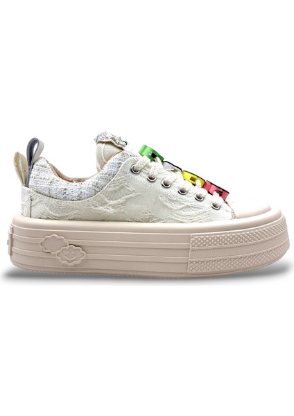Foershadow S1900 Yüksek Tabanlı Emoji ve Taş Detaylı Bej Renk Kadın Sneaker Spor Ayakkabı modelleri