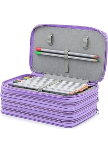 72 Delikli Kalem Çantası Boyama Depolama Kırtasiye Kutusu Düz Renk Kare Kroki Renkli Kurşun Boyama Kırtasiye Kalem Çantası (Yurt Dışından)