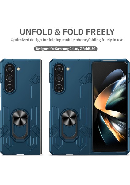 Samsung Galaxy Z Fold 5 Için Sert Pc Halka Tutucu Standı Katlanır Telefon Kılıfı Lacivert (Yurt Dışından)