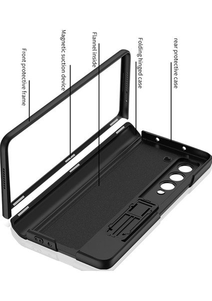 Samsung Galaxy Z Fold 5 Için Manyetik Menteşe Koruma Standı Her Şey Dahil Telefon Kılıfı Siyah (Yurt Dışından)
