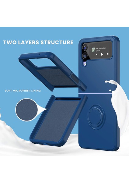 Samsung Galaxy Z Flip 5 Için Ince Silikon Kauçuk Telefon Kılıfı, Halka Tutucu Standlı Siyah (Yurt Dışından)
