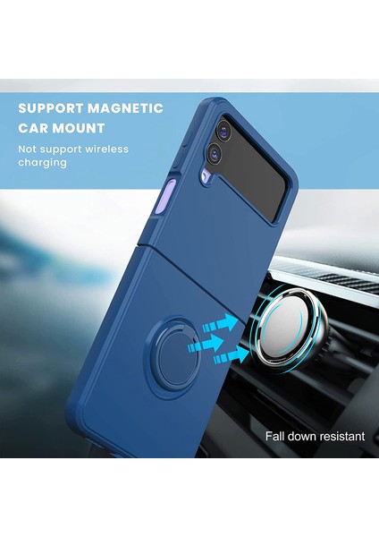 Samsung Galaxy Z Flip 5 Için Ince Silikon Kauçuk Telefon Kılıfı, Halka Tutucu Standlı Siyah (Yurt Dışından)