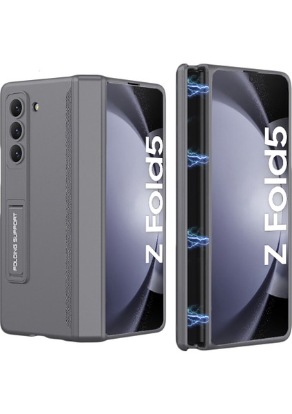 Samsung Galaxy Z Fold 5 Için Manyetik Menteşe Koruma Standı Her Şey Dahil Telefon Kılıfı Gri (Yurt Dışından)