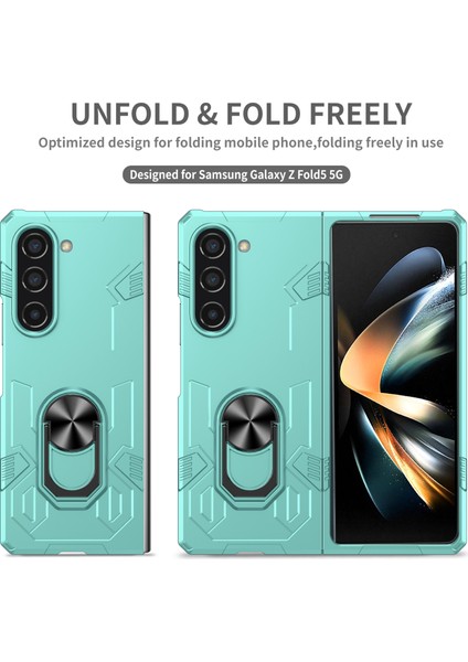 Samsung Galaxy Z Fold 5 Için Sert Pc Halka Tutucu Standı Katlanır Telefon Kılıfı Mavi (Yurt Dışından)