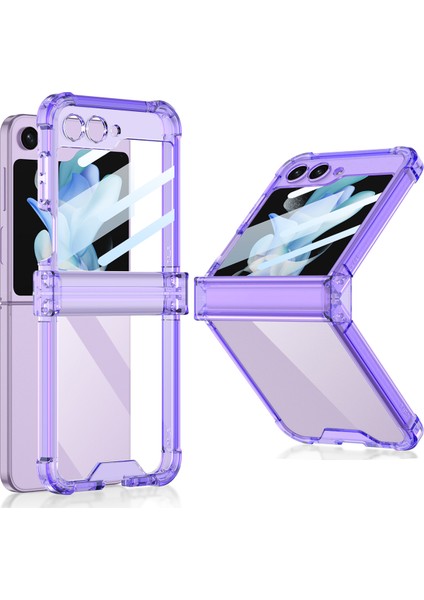 Samsung Galaxy Z Flip 5 Için Şeffaf Kılıf Menteşe Korumalı Şok Emici Telefon Kılıfı Mor (Yurt Dışından)