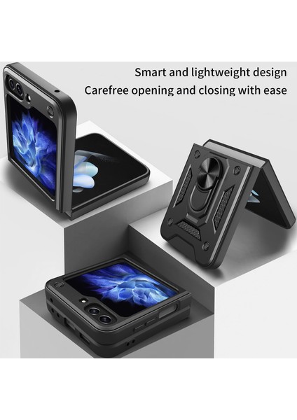 Samsung Galaxy Z Flip 5 Için Kılıf Halka Tutucu Standlı Sağlam Koruma Telefon Kılıfı Gümüş (Yurt Dışından)