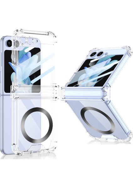 Samsung Galaxy Z Flip 5 Için Menteşe Korumalı Şeffaf Kılıf Telefon Kılıfı , Magsafe ile Uyumlu Gümüş (Yurt Dışından)