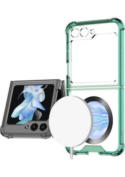 Samsung Galaxy Z Flip 5 Için Şeffaf Telefon Kılıfı , Magsafe ile Uyumlu Yeşil (Yurt Dışından)