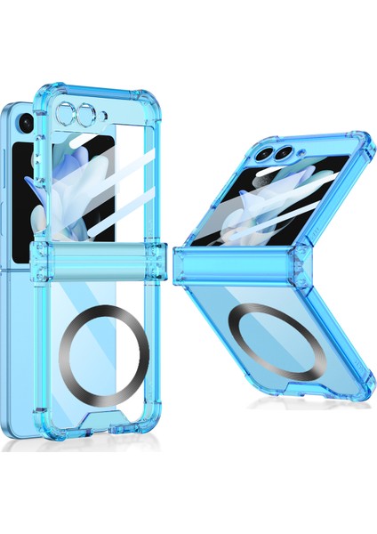 Samsung Galaxy Z Flip 5 Için Menteşe Korumalı Şeffaf Kılıf Telefon Kılıfı , Magsafe ile Uyumlu Mavi (Yurt Dışından)
