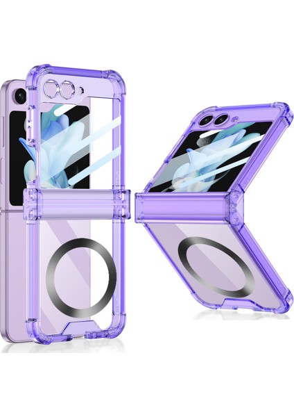 Samsung Galaxy Z Flip 5 Için Menteşe Korumalı Şeffaf Kılıf Telefon Kılıfı , Magsafe ile Uyumlu Mor (Yurt Dışından)